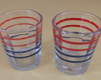 Vintage Red Blue Patriotic Set of 2 Shot Glasses Lover Antiques and Vintage