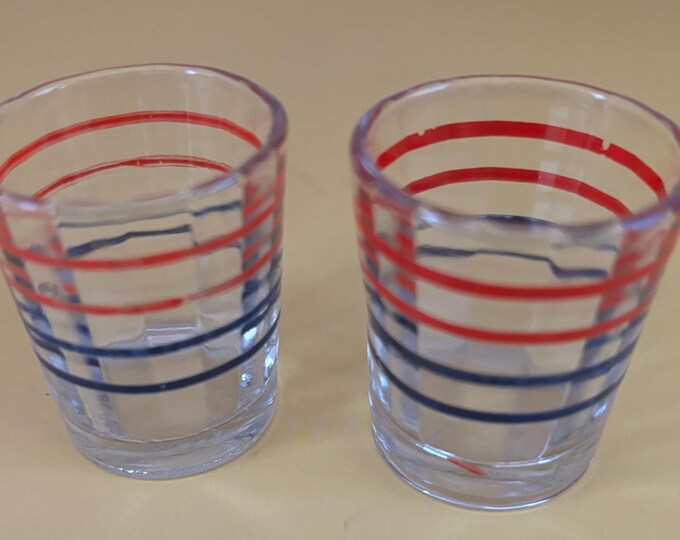 Vintage Red Blue Patriotic Set of 2 Shot Glasses Lover Antiques and Vintage
