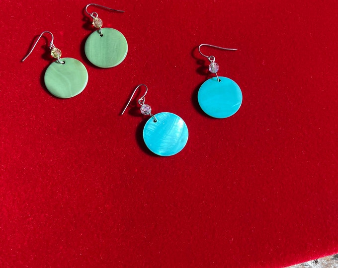Vintage Blue Circle Opalescent and Green Hoop Earrings, Jewelry, 2 pair of Earrings, Lover Antiques and Vintage