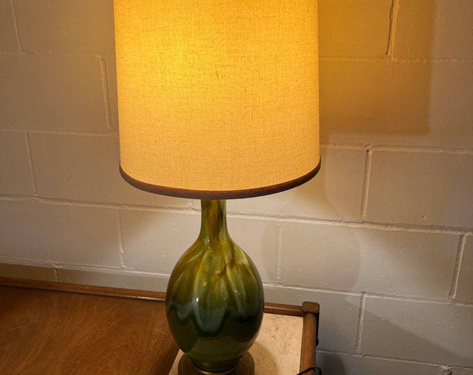 Vintage Green Glazed Iridescent Pottery Lamp Light Lamp Mid Century Modern Lamp Lover Antiques and Vintage