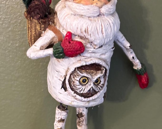 Vintage Santa Claus with Owl Hanging Ornament Figurine Christmas Ornaments Old St. Nicholas St. Nick Vintage Art Dangling Legs
