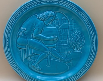 Vintage World's Fair Fiesta Turquoise Ceramic Plate "The American Potter" Homer Laughlin Blue Plate Lover Antiques and Vintage