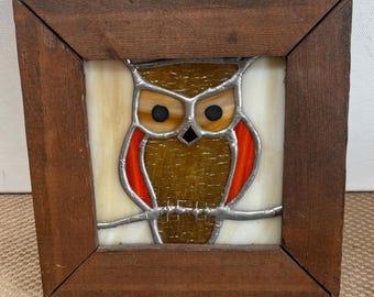Vintage Mosaic Owl Framed Picture Wall Hanging Owl Plaque Lover Antiques and Vintage