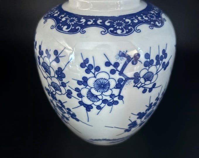 Antique Chinese Guangxu Prunus Jar Blue & White Ginger Jar with Lid, Lover Antiques and Vintage