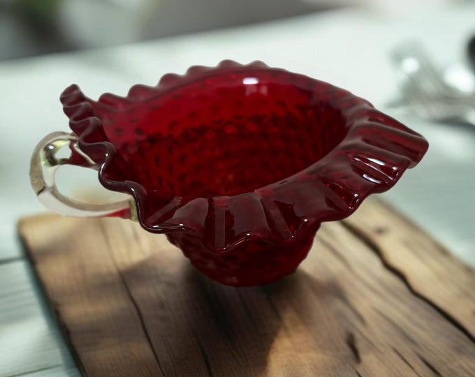 Vintage Fenton Ruby Red Hobnail Bowl with Handle Dish Lover Antiques and Vintage
