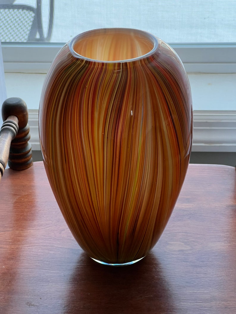 Vintage Teleflora Vase 10 Art Glass Multicolored Orange Etsy
