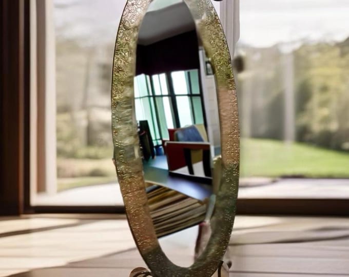 Vintage Oval Framed Cheval Mirror on Wrought Iron Base Lover Antiques and Vintage