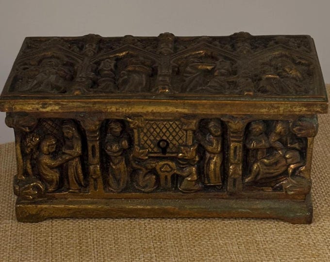 Antique Gothic Bronze Trinket Box Casket Lover Antiques and Vintage