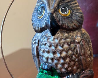 Vintage Owl with Pumpkin Ornament Slavic Poland Hand Blown Green Glass Owl Christmas Holiday Lover Antiques and Vintage