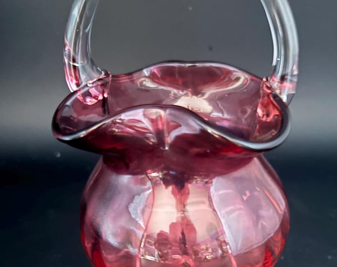 Vintage Fenton Cranberry Ruffled Basket Pink Glass Vase Art Glass Home Decor Lover Antiques and Vintage