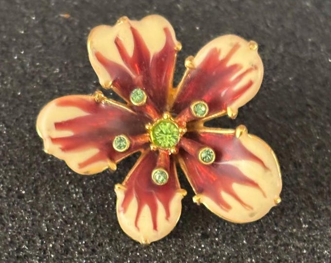 Vintage Enamel Flower Pin Brooch Stamped Joan Rivers Lover Antiques and Vintage