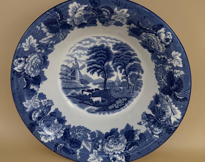 Enoch Wood's English Scenery Woods Ware Canton Wood & Sons of England Antique Blue and White Bowl Chinese Lover Antiques and Vintage