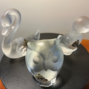 Vintage Fenton Frosted Glass Animal Figurines: Swan, Owl, Duckling Set