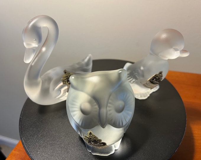 Vintage Fenton Frosted Swan Owl and Duckling Glass Art Set of 3 Glass Animals Lover Antiques Vintage