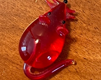 Vintage Fenton Ruby Red Glass Mouse Figurine - Collectible Art Glass