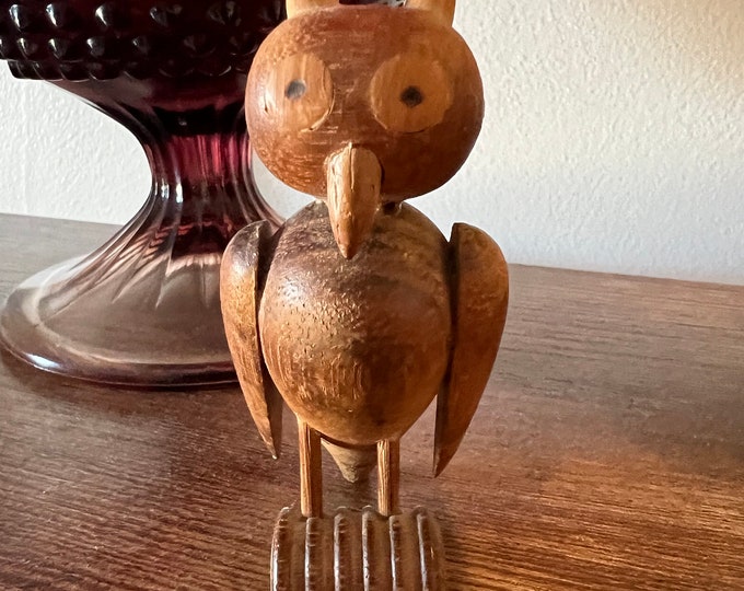 Vintage Handmade Wooden Owl, Christian Ulbricht German Wooden Owl, Germany Wood Owl Figurine, Lover Antiques and Vintage