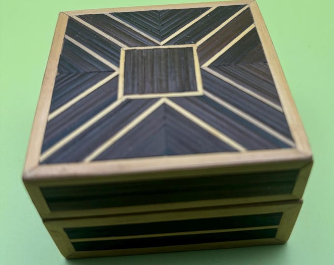 Vintage Wood with Marquetry Inlay Jewelry Box Trinket Box Lover Antiques and Vintage