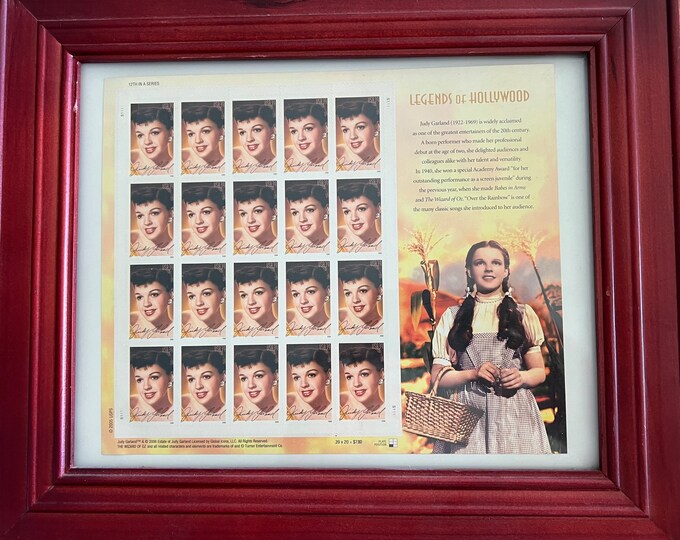 Legends of Hollywood Judy Garland Series of Stamps in Frame, Wizard of Oz Dorothy, Lover Antiques and Vintage