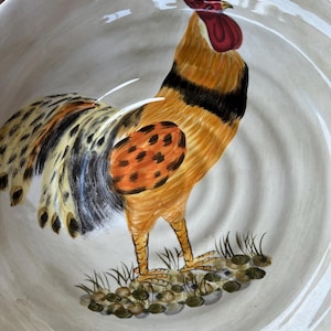 Vintage Rooster Large Serving Bowl 14 1/4” by Calderone Hand Painted Serving Plate Lover Antiques and Vintage