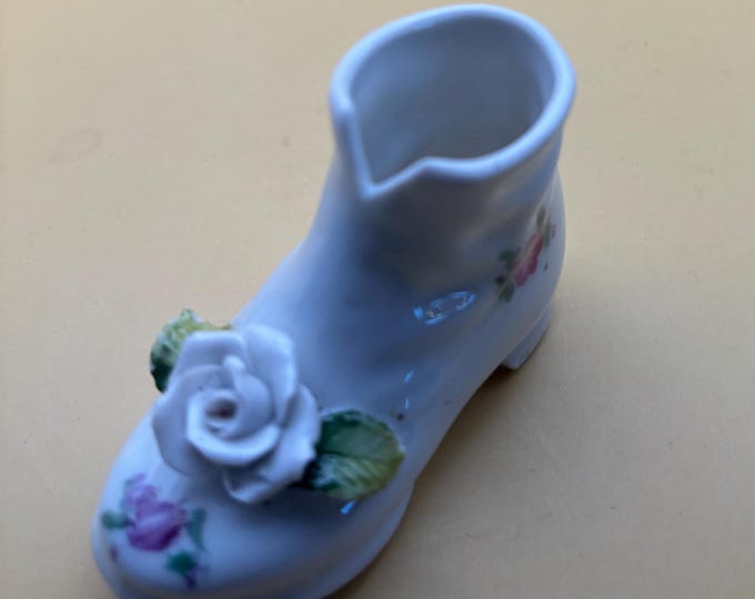 Vintage Miniature Porcelain Shoe with Rose Made in Germany White Flower Slipper German Shoe Lover Antiques and Vintage