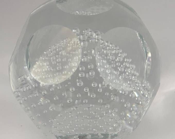 Murano Bullicante Glass Paperweight, Clear Controlled Bubbles, Lover Antiques and Vintage