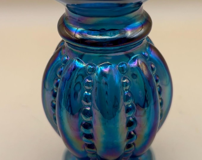 Vintage Fenton Carnival Glass Beaded Melon Mini Vase Iridescent Blue Glass Art Lover Antiques and Vintage