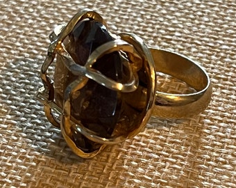Vintage Hattie Carnegie Tiger Eye Caged Ring, Bold Statement Ring, Lover Antiques and Vintage