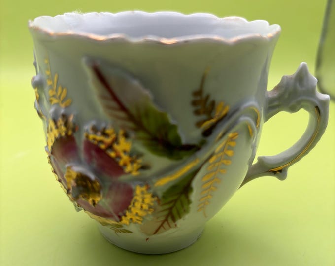 Antique Germany Mustache Tea Cup Mustache Mug Raised Hand Painted and Gold Gilding Lover Antiques and Vintage