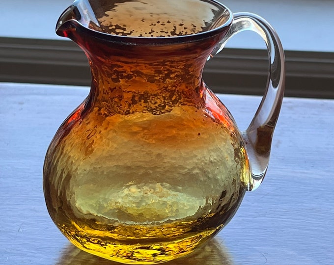 Vintage Amber Crackle Glass Mini Pitcher Art Amberina Creamer Art Glass Lover Antiques and Vintage