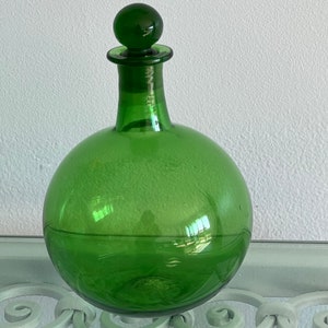 Vintage Emerald Green Glass Decanter with Stopper