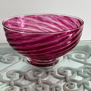 Vintage Cranberry Glass Bowl: Pink Swirl Art Glass, Circa 1960s