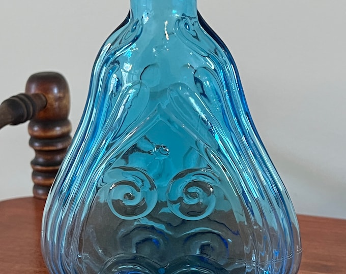 Vintage Hand Blown Blue Glass Violin Shaped Double Sided Glass Flask Glass Art Vase Cobalt Blue Pontil Mark Lover Antiques and Vintage