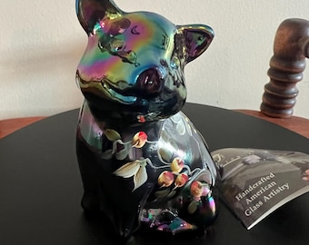Vintage Fenton Carnival Glass Pig Hand Painted by J. Powell Hard to Find Animal Glass Art Lover Antiques and Vintage