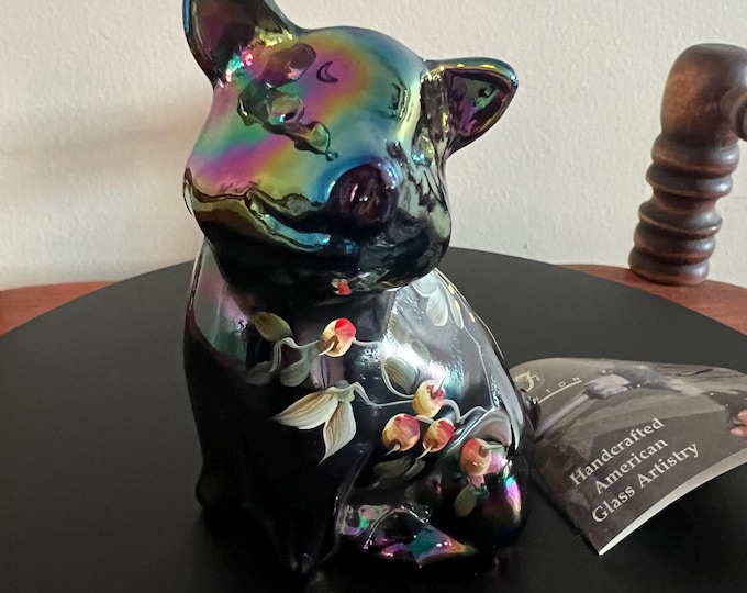 Vintage Fenton Carnival Glass Pig Hand Painted by J. Powell Hard to Find Animal Glass Art Lover Antiques and Vintage