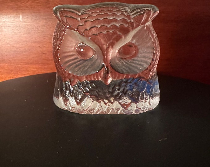 Vintage Glass Owl Paperweight by Swedish Nybo, Vintage Glass Art Owl, Swedish Glass Owl, Lover Antiques and Vintage