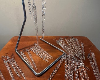Vintage Crystal Glass Art Icicles Set of 5 Icicle Christmas Ornament Iridescent Crystal Glass Art Glass Icicles Lover Antiques and Vintage