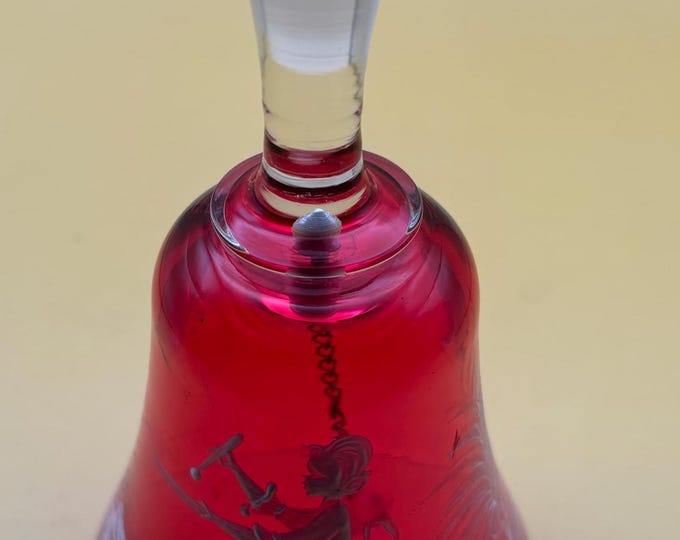 Vintage Cranberry Glass Bell with Glass Handle Mary Gregory Glass Art Lover Antiques and Vintage