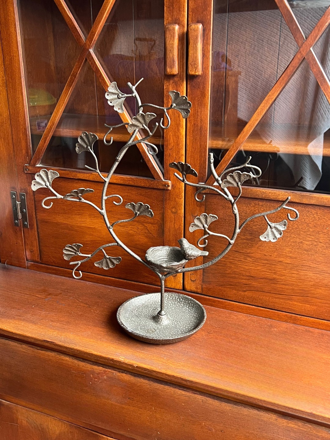 Vintage Bird Jewelry Stand Rack Cast Iron Ornate Necklace, Rings