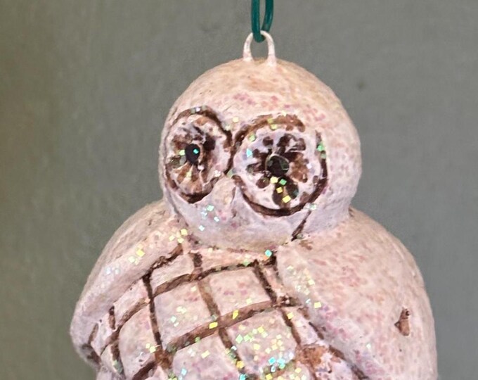 Owl Ornament Figurine | White Resin Owl with Glitter Detailing, Gift for Her, Hallmark Style Holiday Decor