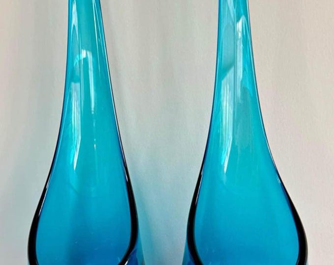 Vintage Viking Bluenique Swung Vase Viking Blue Candleholders Set of 2 Lover Antiques and Vintage