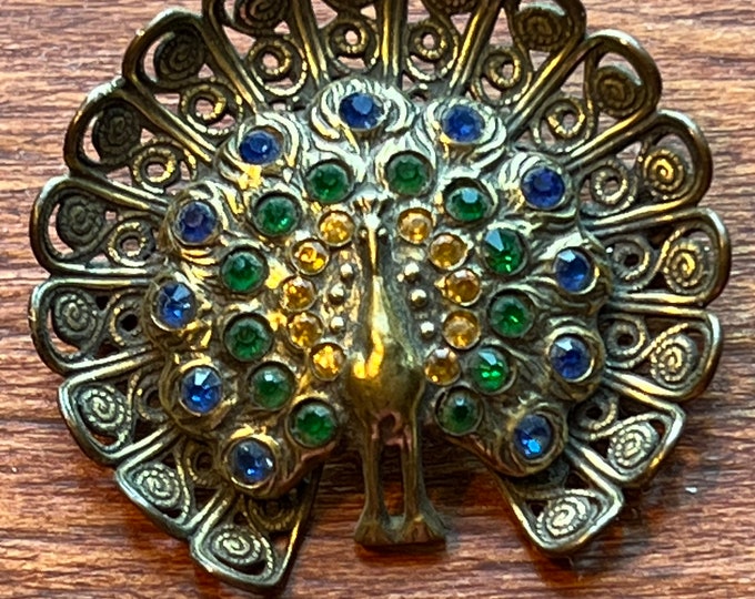 Vintage Peacock Pin Colorful Brooch Lover Antiques and Vintage