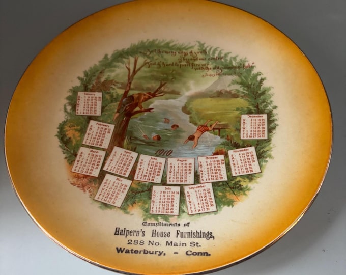 Antique 1910 Calendar Souvenir Plate Waterbury, CT Advertising Lover Antiques and Vintage