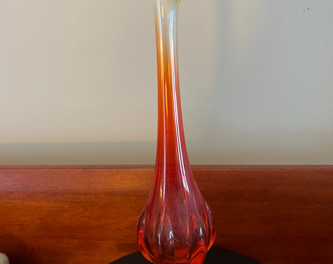Vintage Viking Amberina Glass Swung Vase, Amberina Glass on Pedestal, Lover Antiques and Vintage