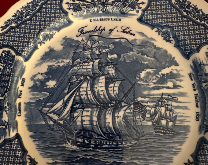 Vintage Alfred Meakin Ship Friendship of Salem, Fair Winds NY, Harbor Blue Dinner Plate, Wall Hanging, Lover Antiques and Vintage