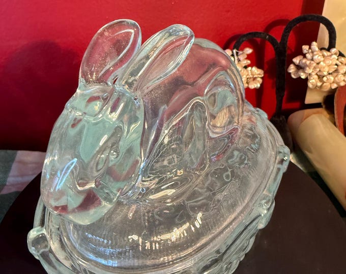 Vintage Bunny on Nest, Rabbit Candy Dish, Sitting, Lover Antiques and Vintage