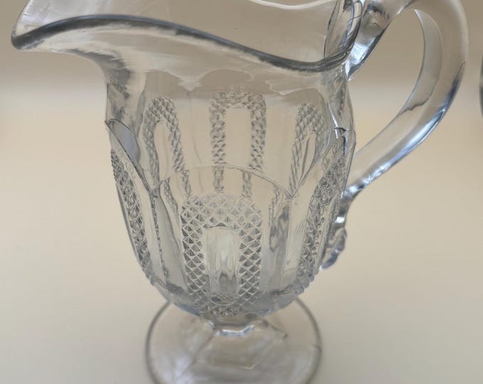 Antique Flint Glass Pitcher or Glass Creamer Footed Buckle Pattern Design Lover Antiques and Vintage
