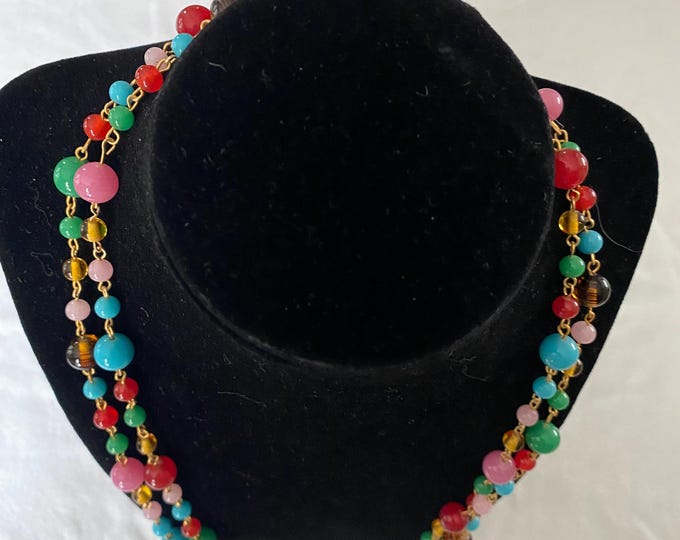 Vintage Multi Color Beaded & Beautiful Long Necklace Colorful Jewelry Unique Gifts at Lover Antiques and Vintage