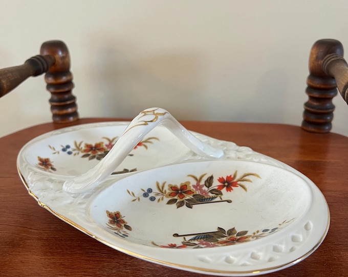 Antique Royal Stafford Hand Painted Tray Dish With Unique Handle Bone China Dish Made In England Est 1845 #8 Lover Antiques And Vintage