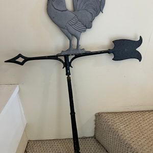 Vintage Rooster Sculpture and Stand 34” Roosters Weathervane Style Post