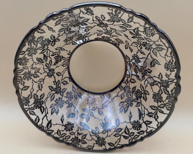 Vintage Silver on Crystal Large Three Footed Glass Bowl By Silver City Lover Antiques and Vintage